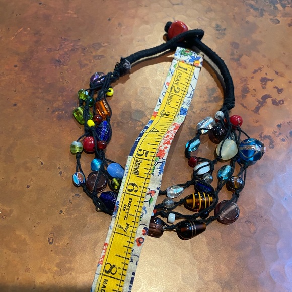 Glass Beaded necklace w/thick cloth chain!  Fabulous beads and craftsmanship! - Picture 3 of 6